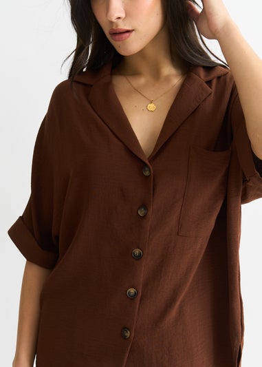 Gini London Brown Air Flow Oversized Shirt Top