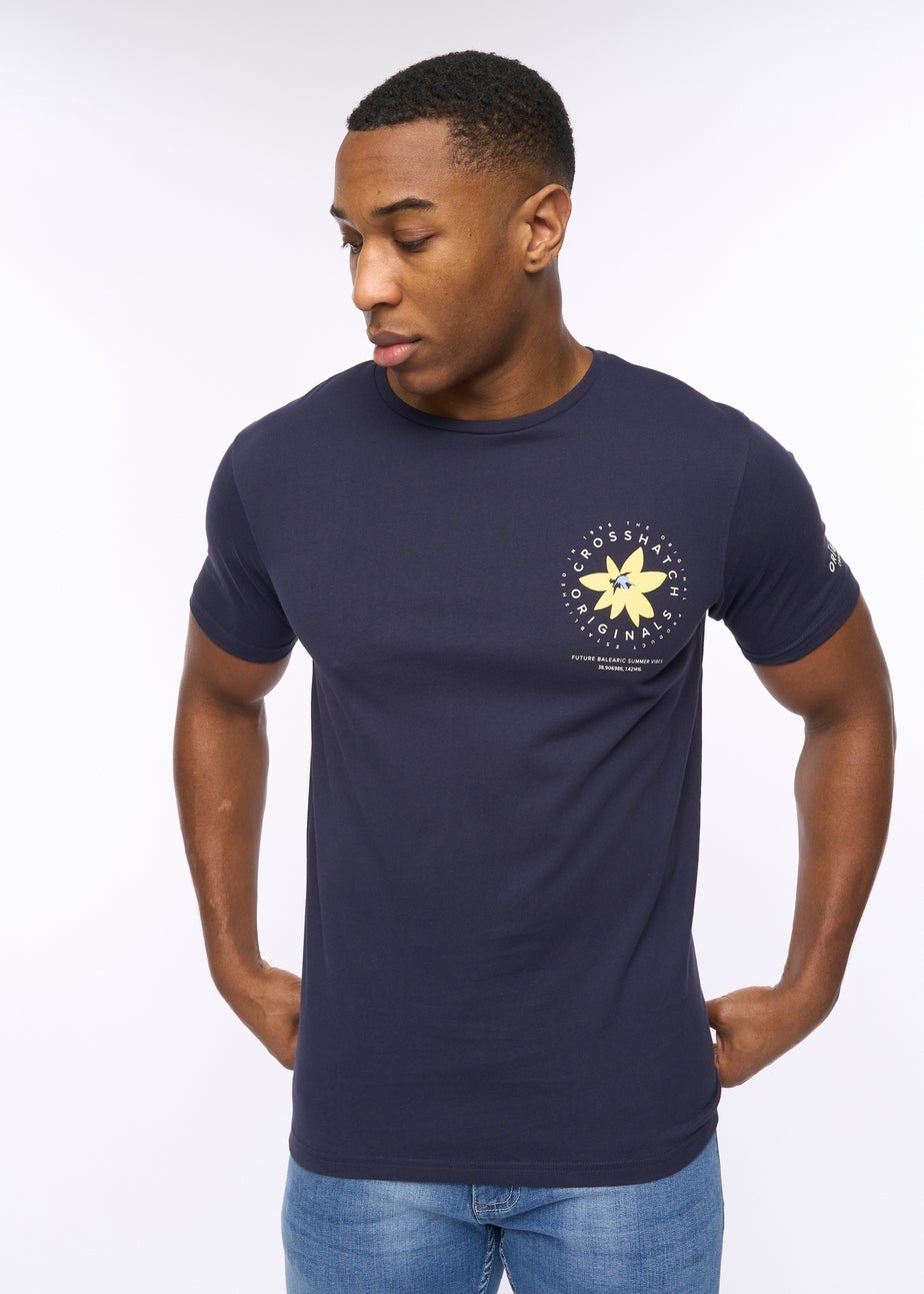 Crosshatch Navy Flowered T-Shirt