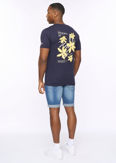 Crosshatch Navy Flowered T-Shirt