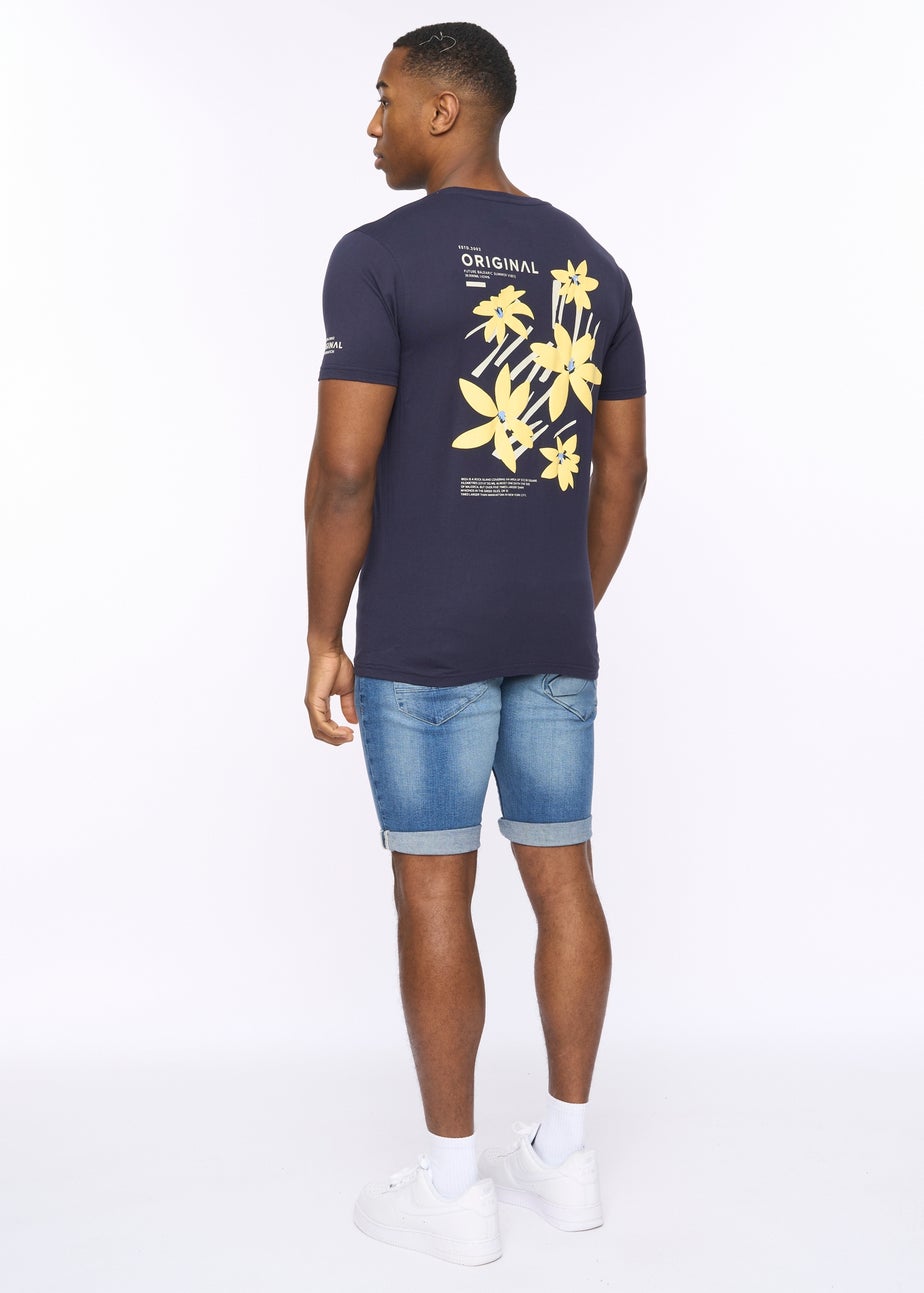 Crosshatch Navy Flowered T-Shirt