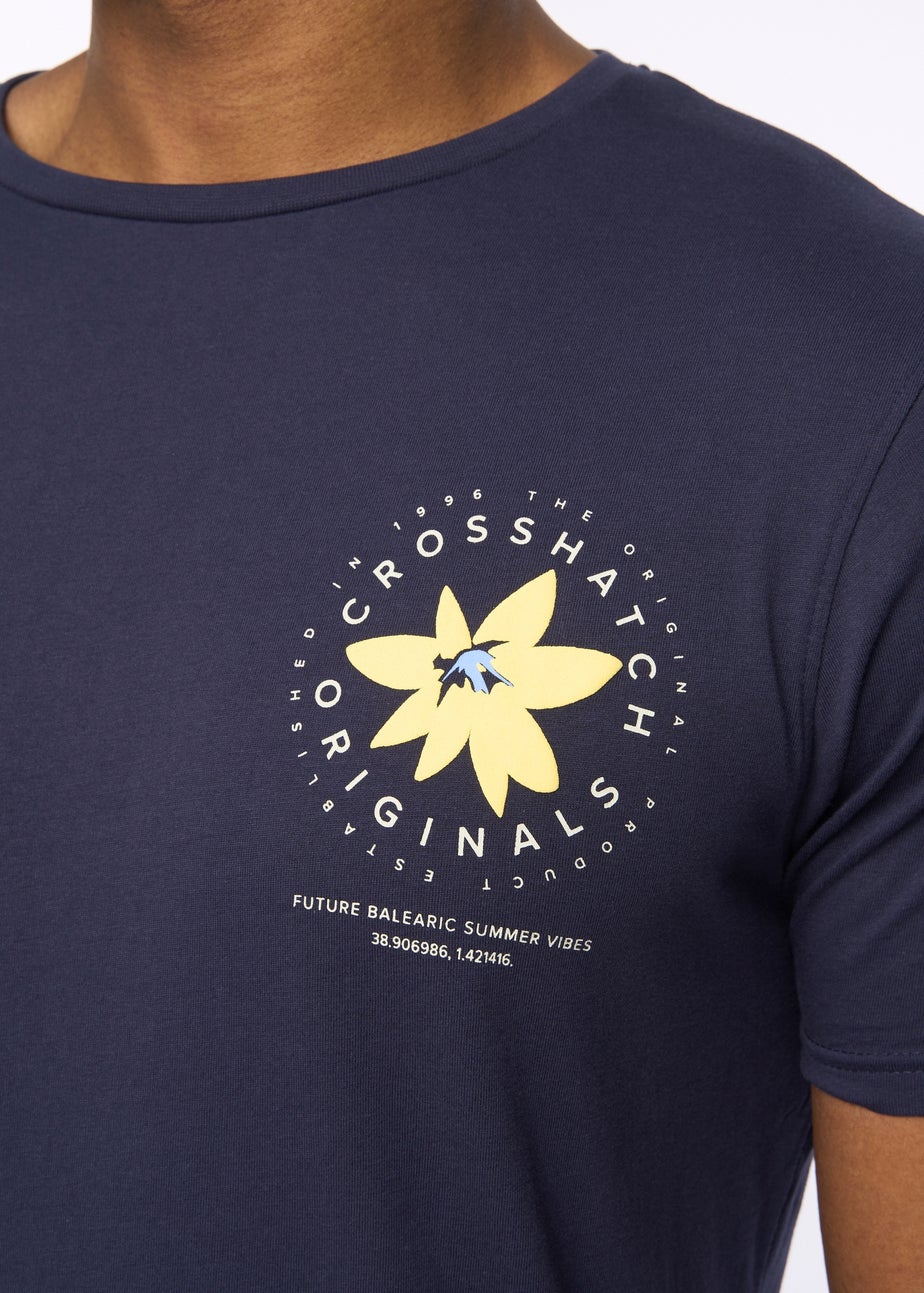 Crosshatch Navy Flowered T-Shirt
