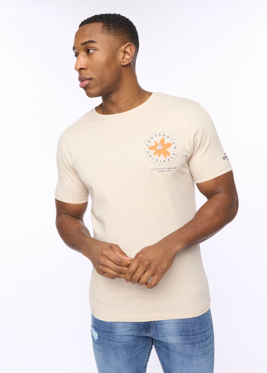 Crosshatch Light Stone Flowered T-Shirt