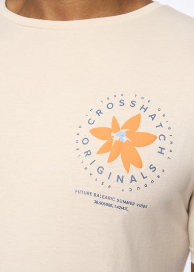 Crosshatch Light Stone Flowered T-Shirt