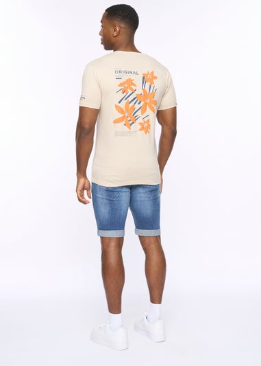 Crosshatch Light Stone Flowered T-Shirt