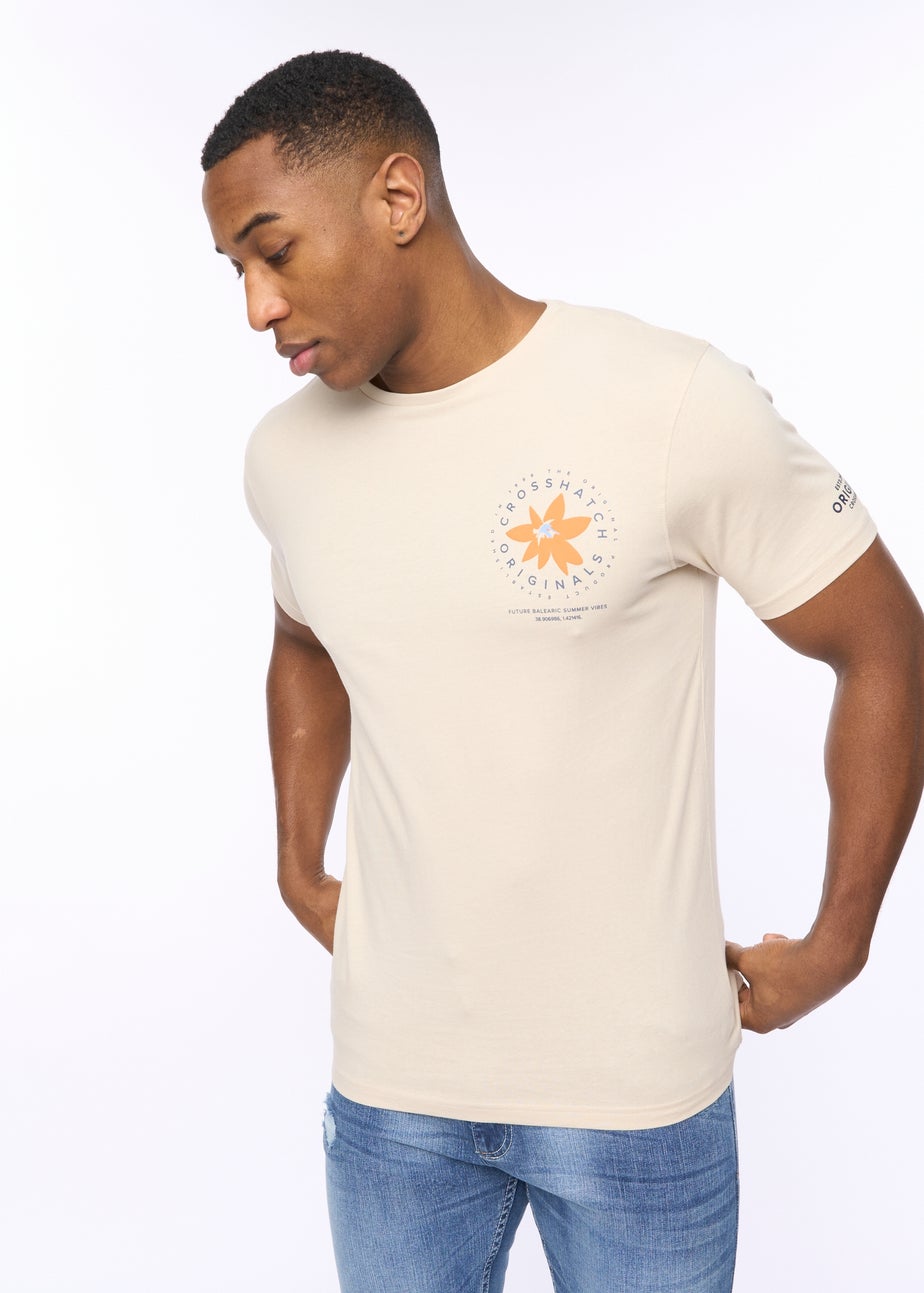 Crosshatch Light Stone Flowered T-Shirt