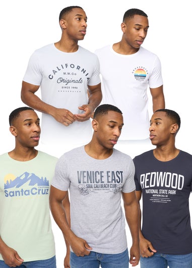 Crosshatch Multi Assorted Sumertons 5 Pack T-Shirt