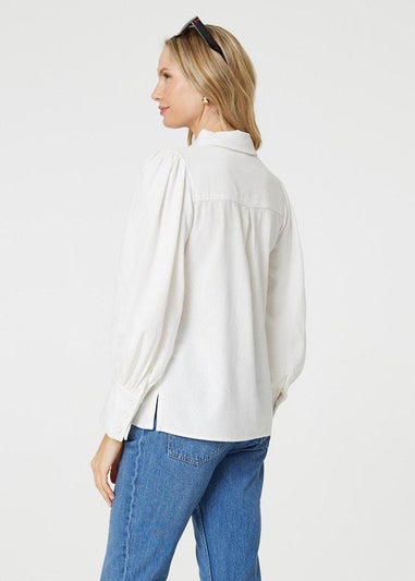 Izabel London White Plain Puff Sleeve Button-Up Shirt