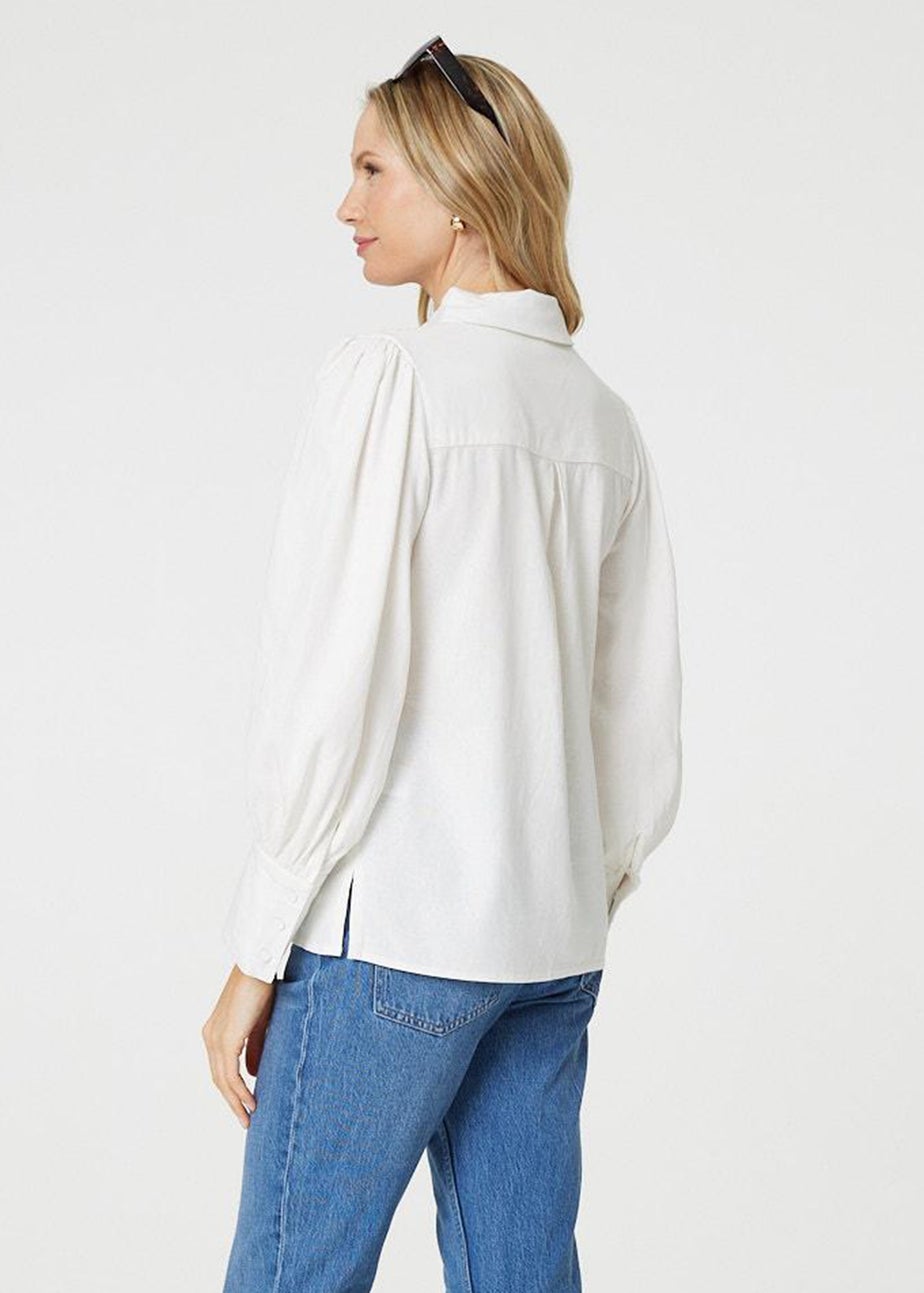 Izabel London White Plain Puff Sleeve Button-Up Shirt