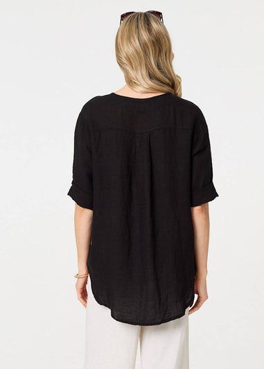 Izabel London Black Button Detail V-Neck Blouse