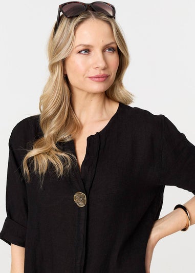 Izabel London Black Button Detail V-Neck Blouse