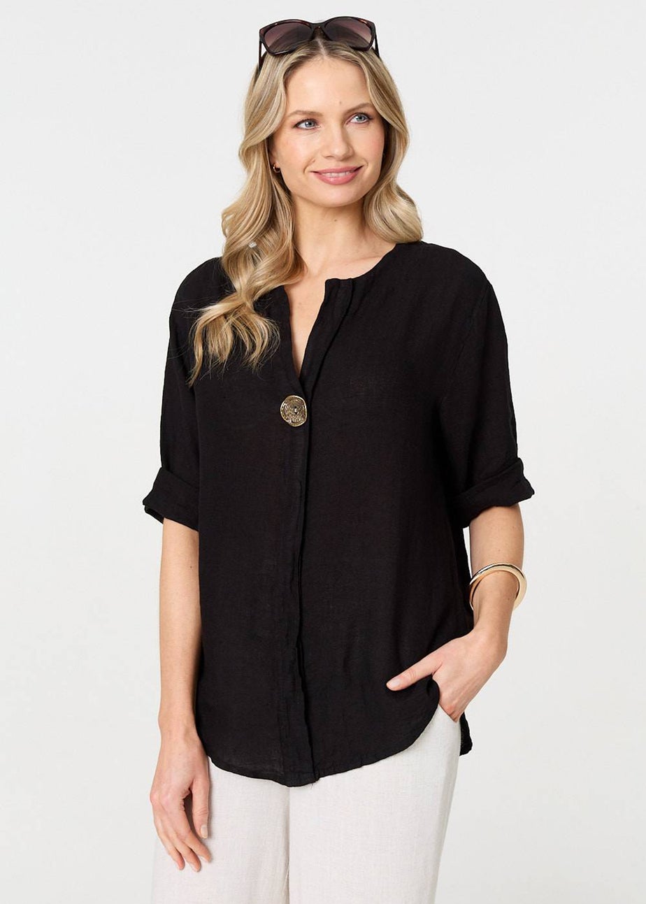 Izabel London Black Button Detail V-Neck Blouse