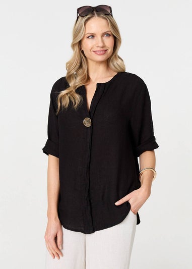 Izabel London Black Button Detail V-Neck Blouse