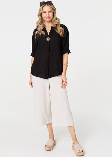 Izabel London Black Button Detail V-Neck Blouse