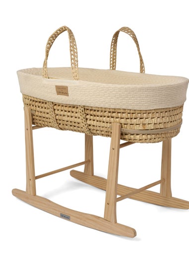 Clair de Lune Organic Cream Knitted Moses Basket With Natural Rocking Stand