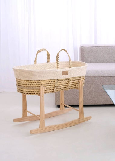 Clair de Lune Organic Cream Knitted Moses Basket With Natural Rocking Stand