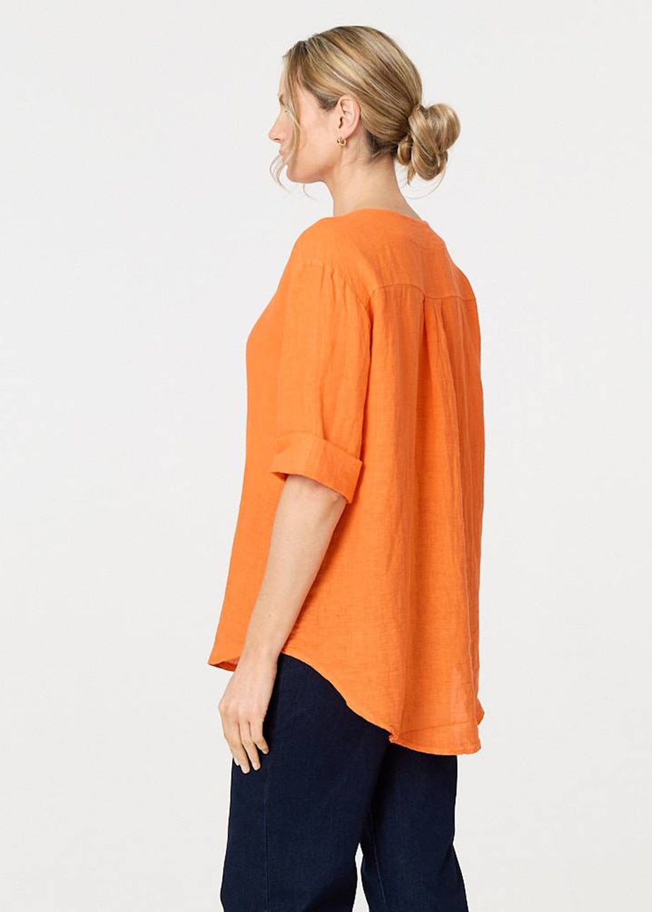 Izabel London Orange Button Detail V-Neck Blouse