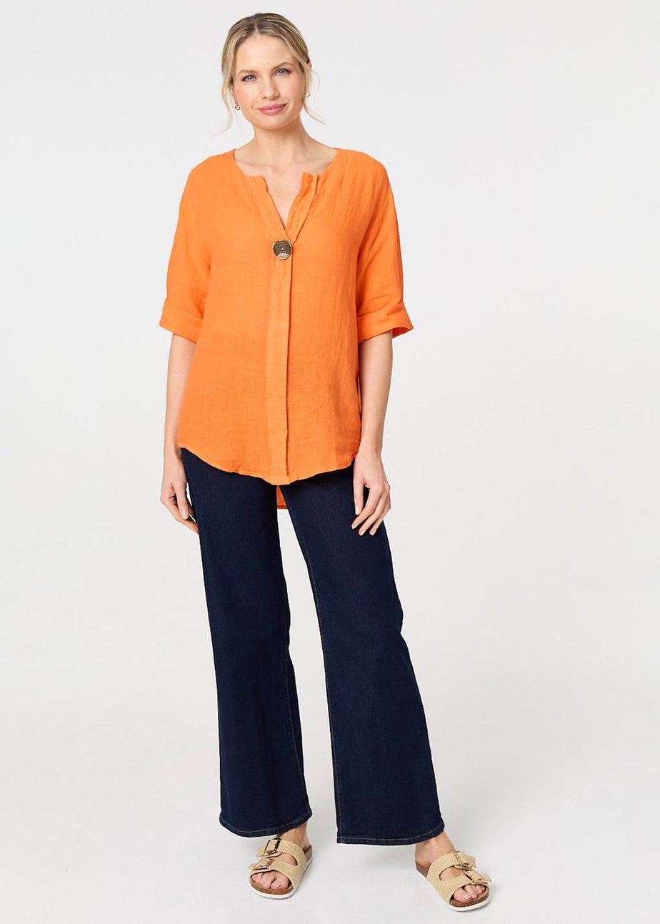 Izabel London Orange Button Detail V-Neck Blouse
