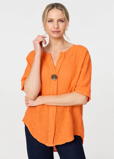 Izabel London Orange Button Detail V-Neck Blouse
