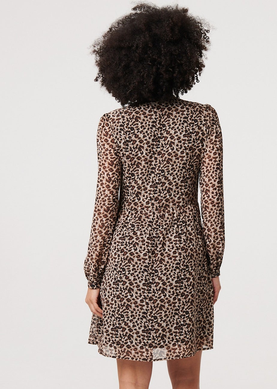 Izabel London Beige Animal Print Long Sleeve Midi Dress