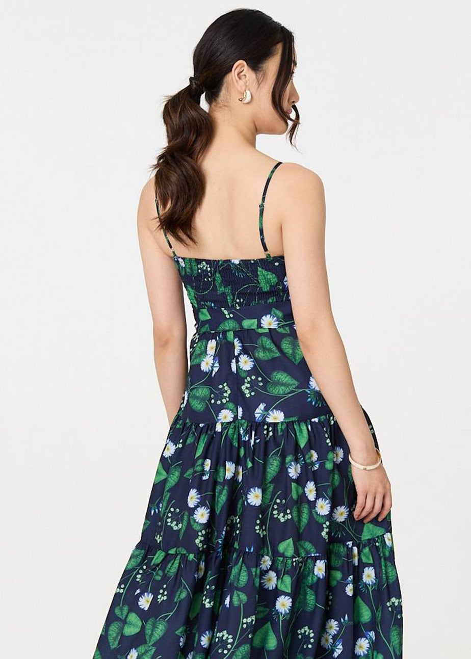 Izabel London Green Floral Sleeveless Tie Waist Midi Dress
