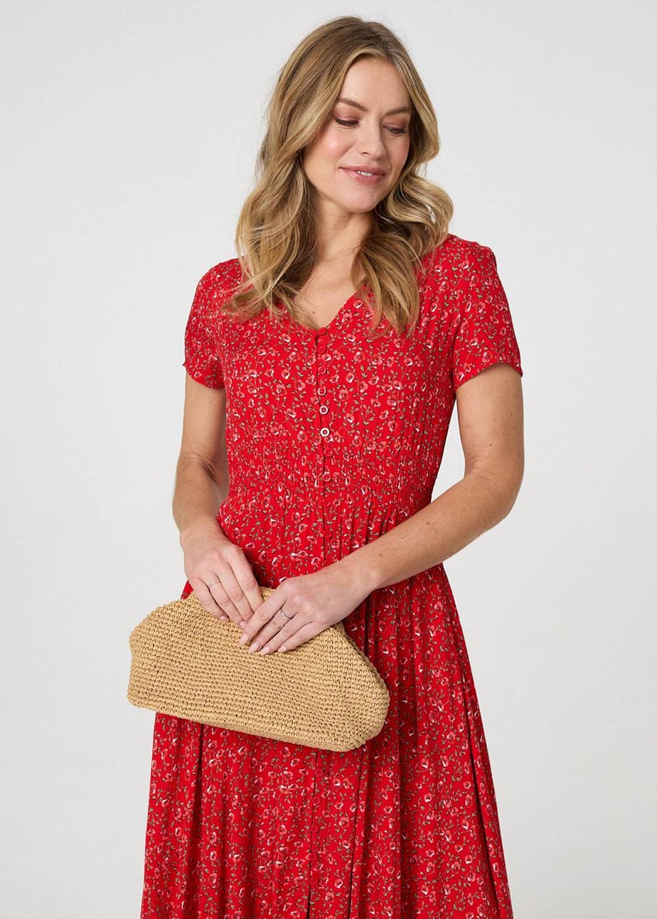 Izabel London Red Ditsy Floral A-Line Maxi Dress