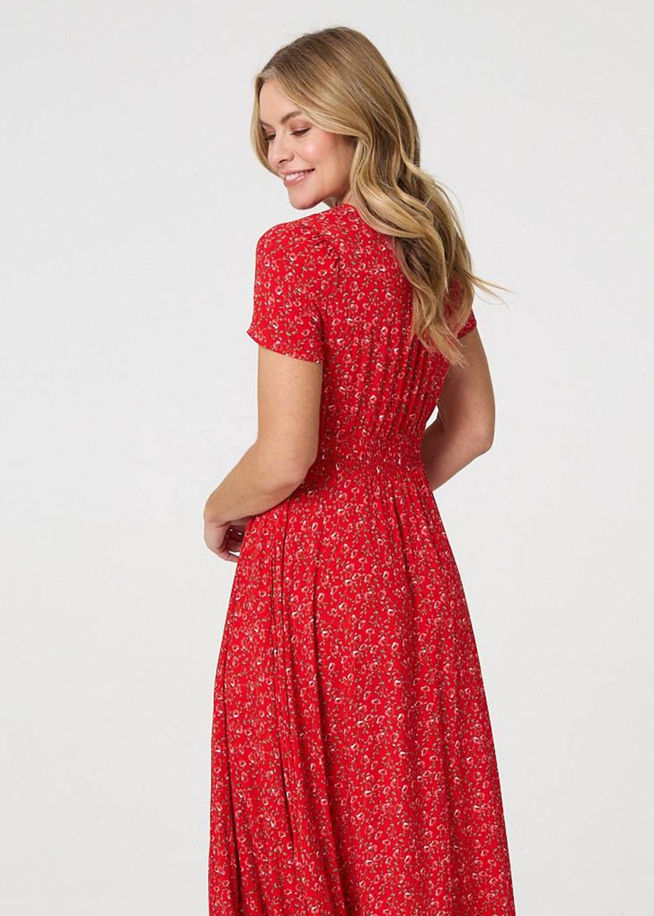 Izabel London Red Ditsy Floral A-Line Maxi Dress