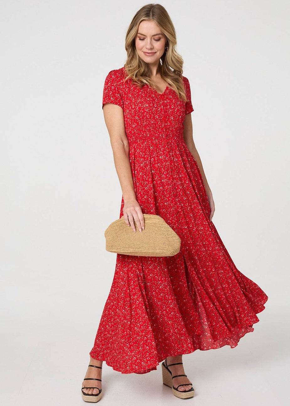 Izabel London Red Ditsy Floral A-Line Maxi Dress