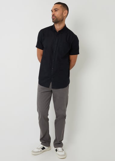 Threadbare Black Cotton Linen Blend Short Sleeve Shirt