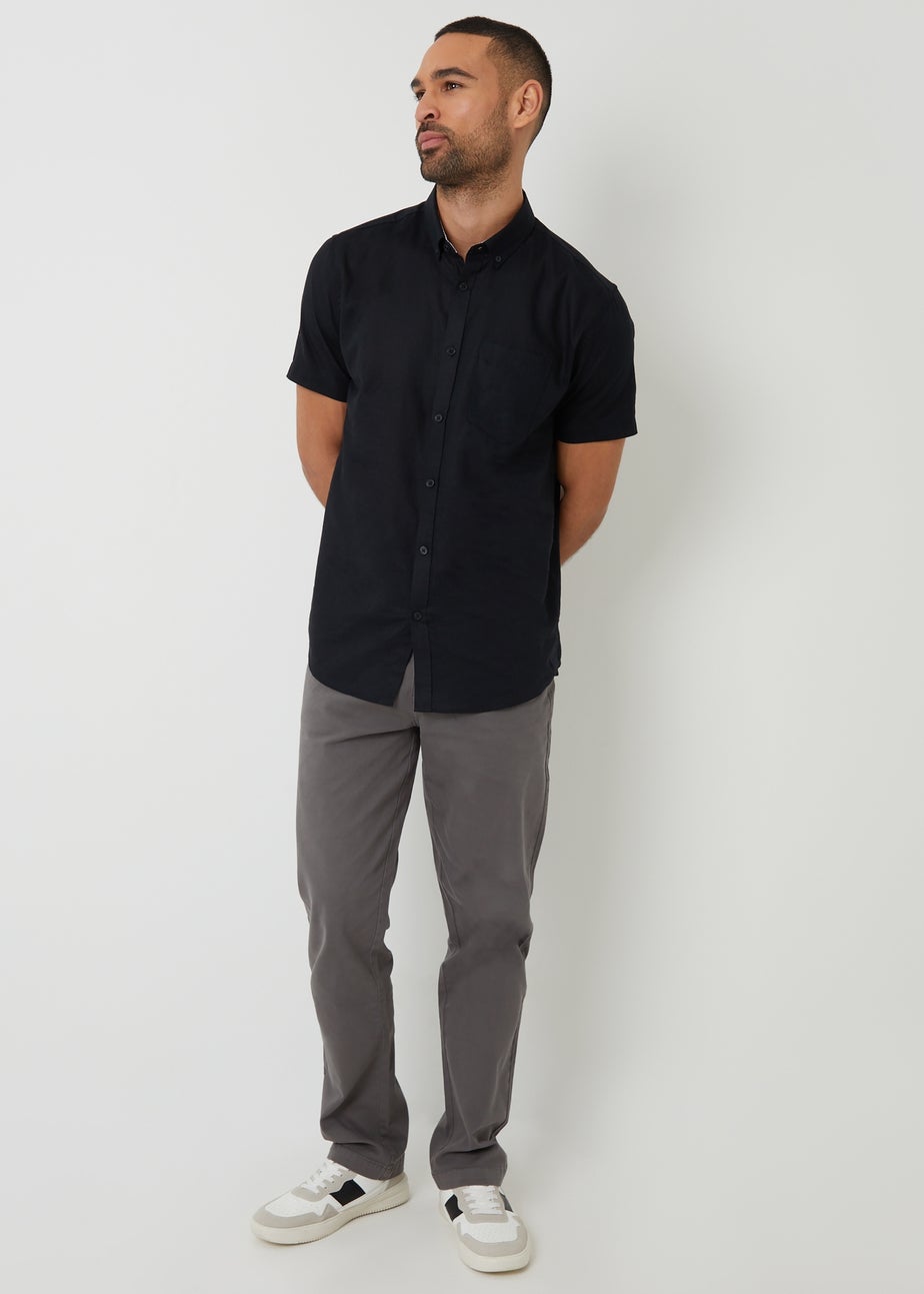 Threadbare Black Cotton Linen Blend Short Sleeve Shirt