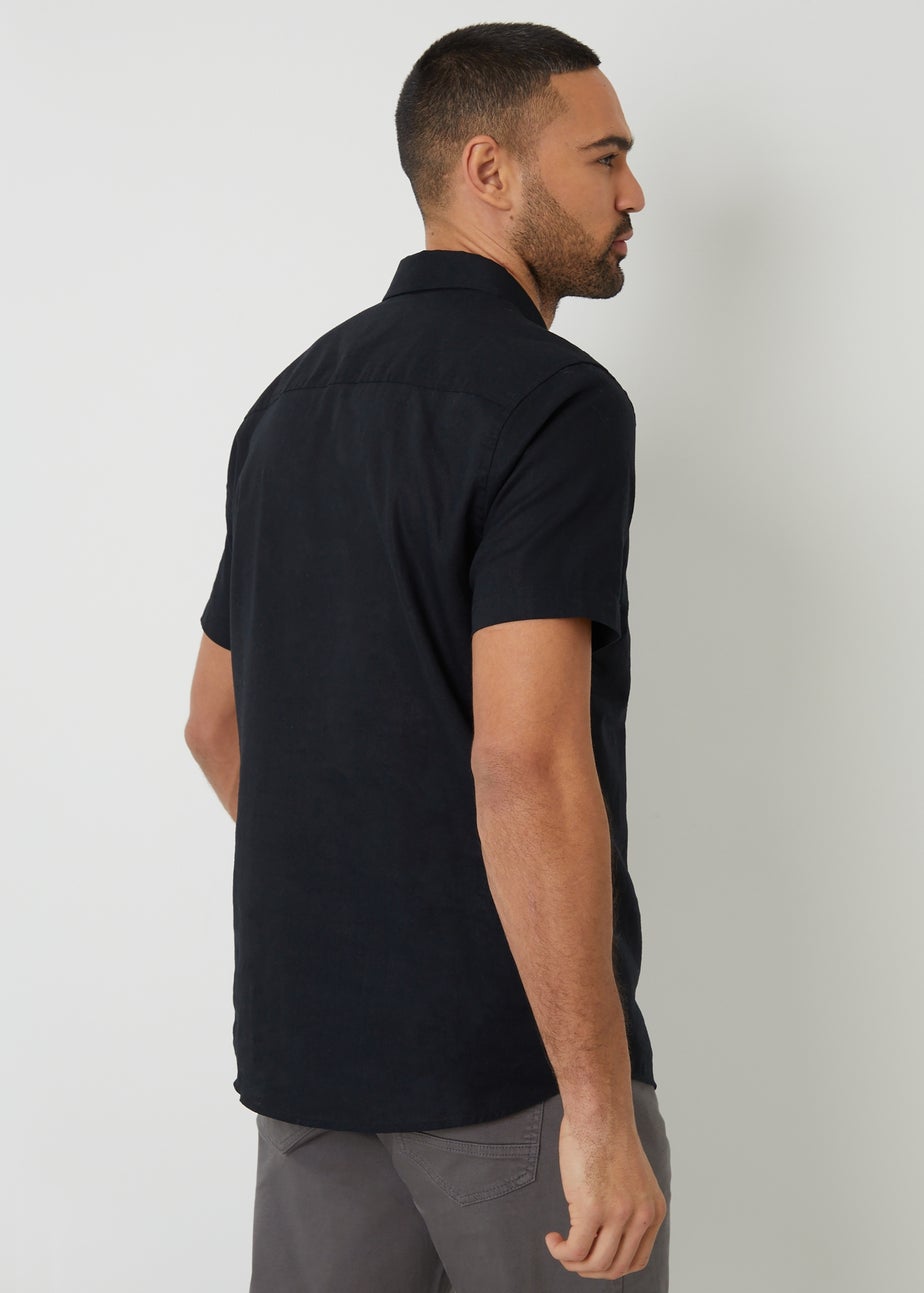 Threadbare Black Cotton Linen Blend Short Sleeve Shirt