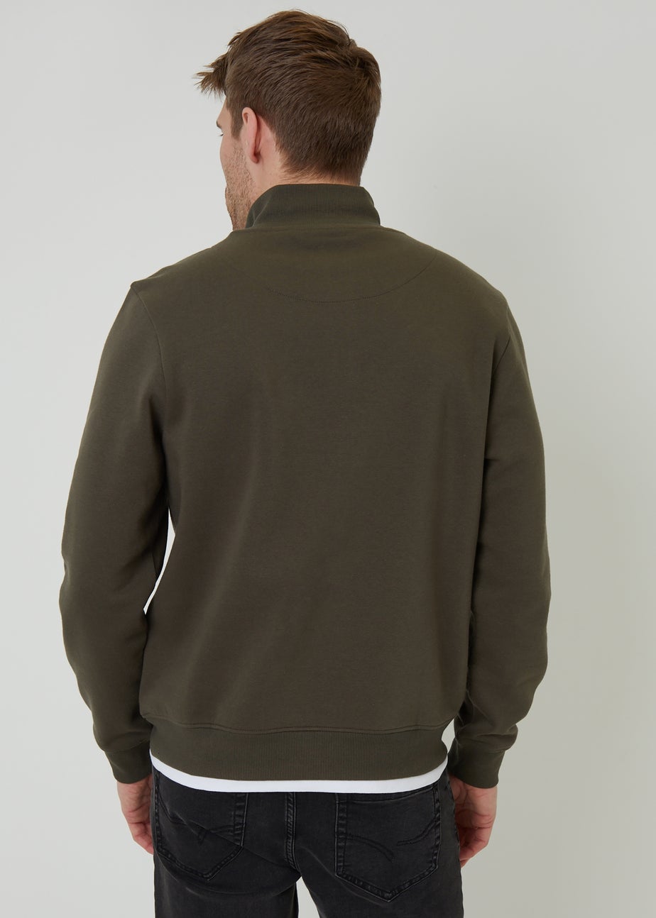 Threadbare Khaki Mock T-Shirt Quarter Zip Sweatshirt