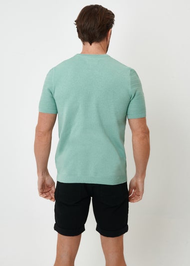 Threadbare Soft Green Textured Knitted T-Shirt
