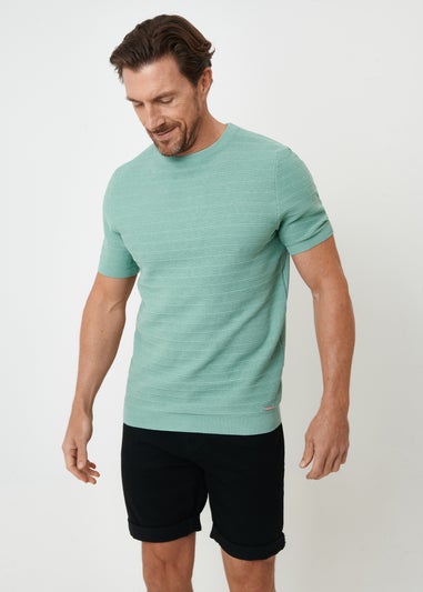 Threadbare Soft Green Textured Knitted T-Shirt