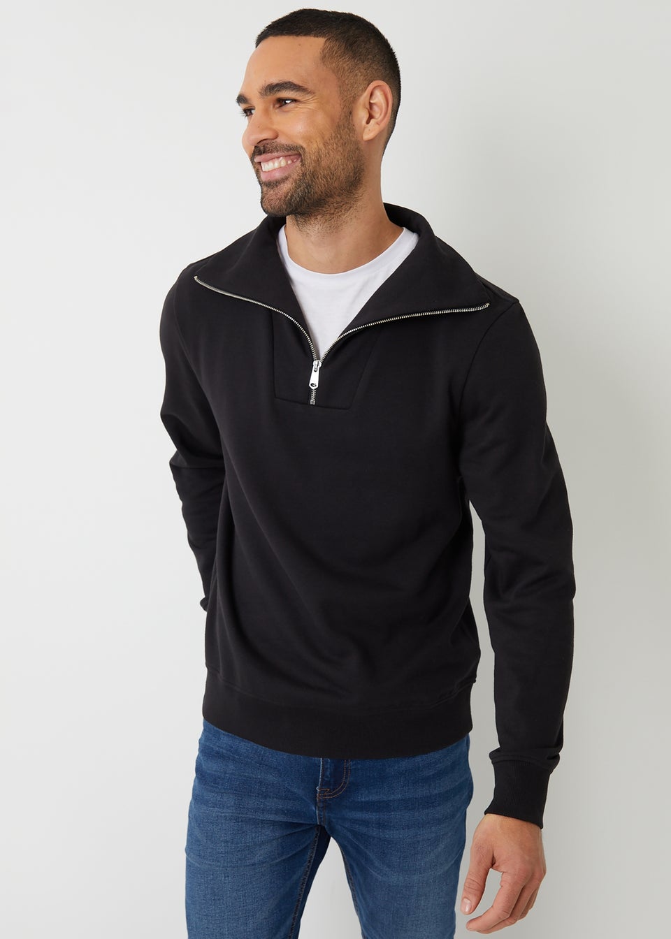 Threadbare Black Quarter Zip Funnel Neck Sweatshirt