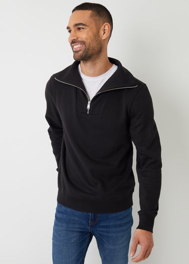 Threadbare Black Quarter Zip Funnel Neck Sweatshirt