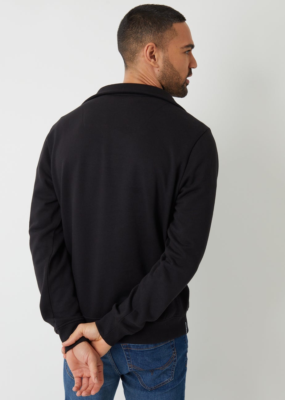 Threadbare Black Quarter Zip Funnel Neck Sweatshirt