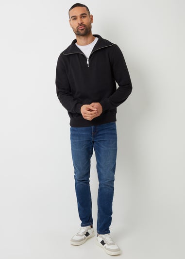Threadbare Black Quarter Zip Funnel Neck Sweatshirt