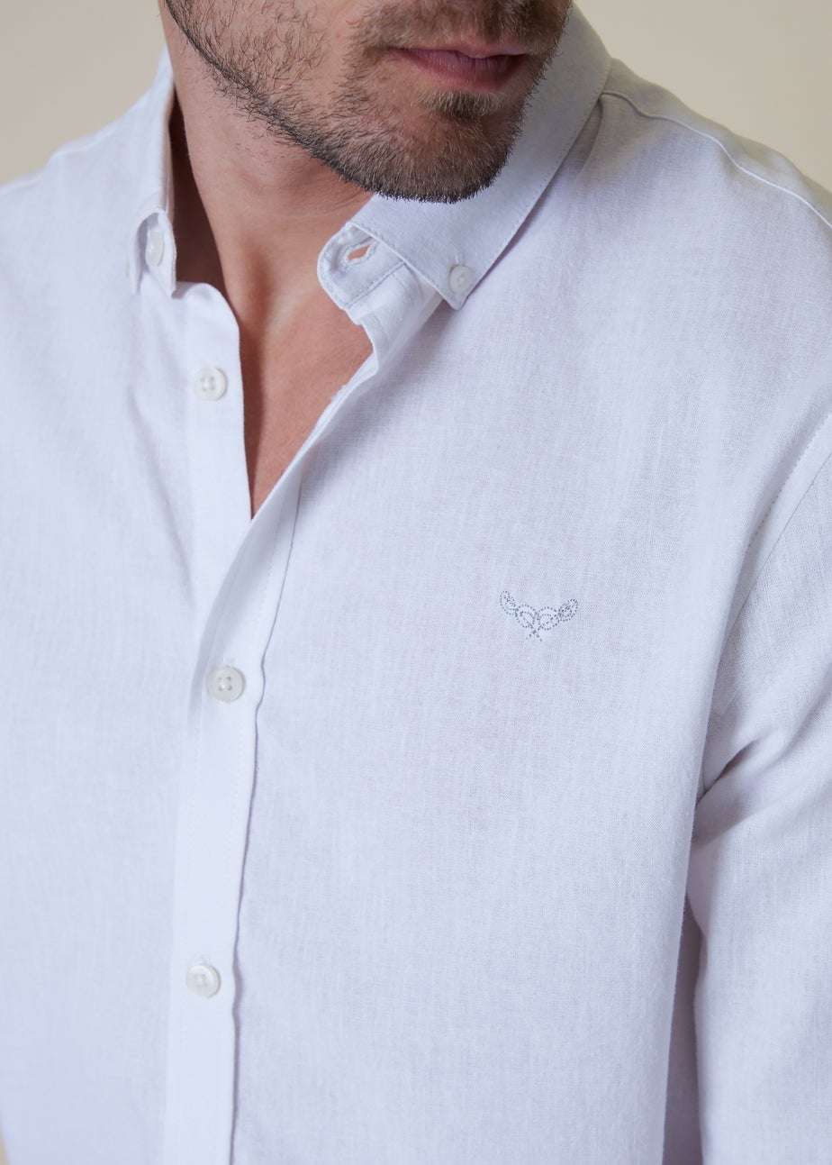 Threadbare White Slim Fit Linen Blend Long Sleeve Shirt