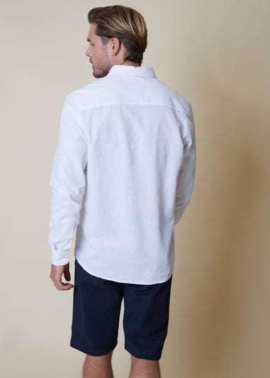Threadbare White Slim Fit Linen Blend Long Sleeve Shirt