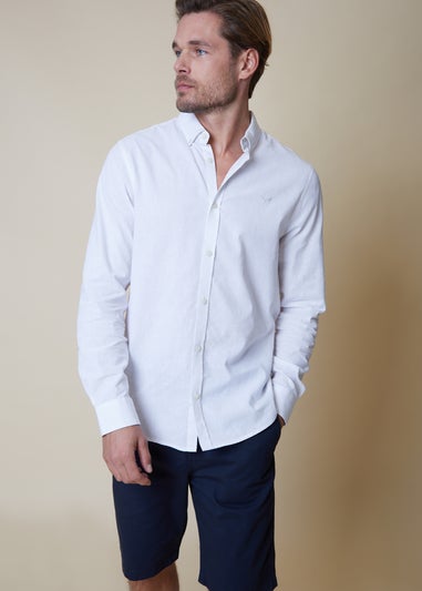 Threadbare White Slim Fit Linen Blend Long Sleeve Shirt