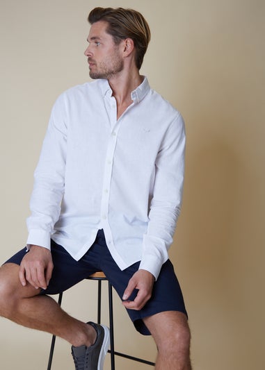 Threadbare White Slim Fit Linen Blend Long Sleeve Shirt