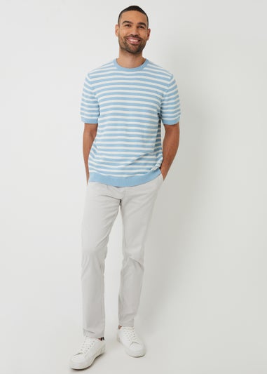 Threadbare Pale Blue Striped Textured Knitted T-Shirt