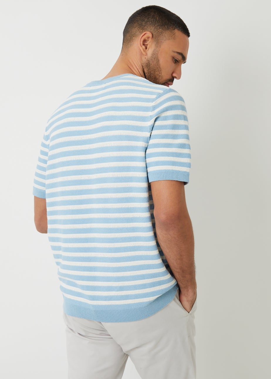 Threadbare Pale Blue Striped Textured Knitted T-Shirt