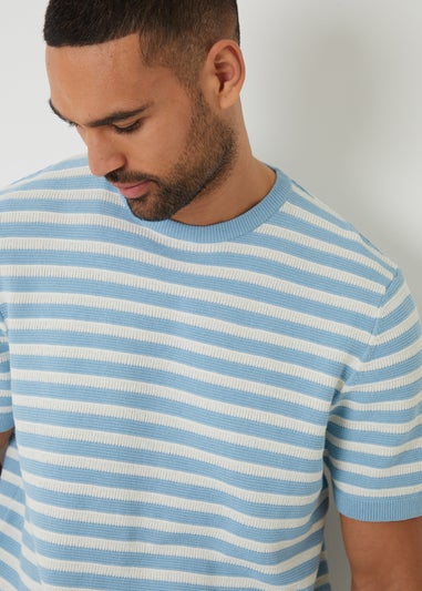 Threadbare Pale Blue Striped Textured Knitted T-Shirt
