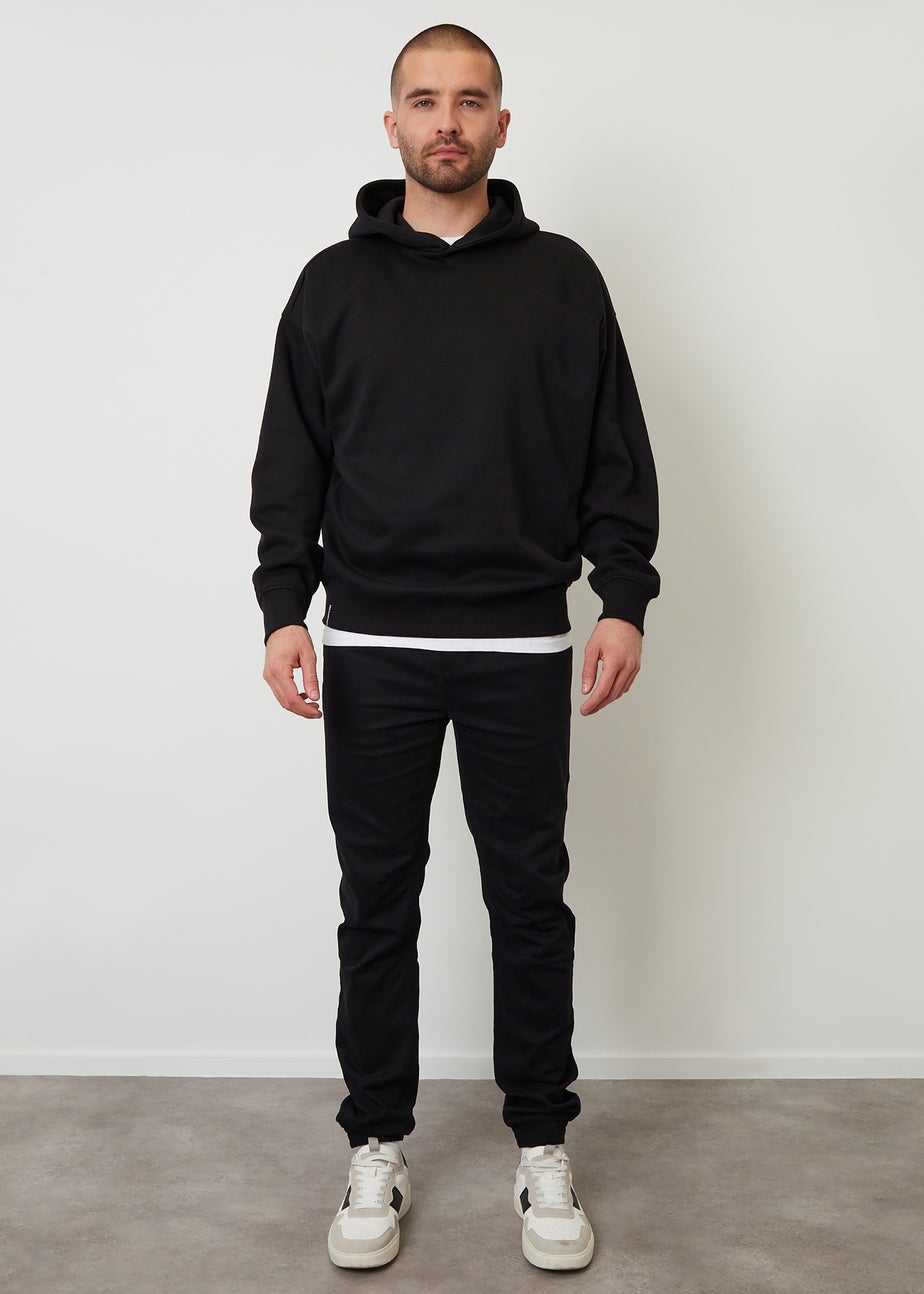 Threadbare Black Relaxed Fit Pullover Hoodie