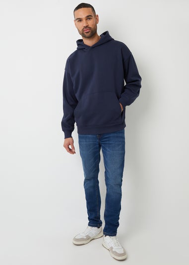 Threadbare Navy Relaxed Fit Pullover Hoodie