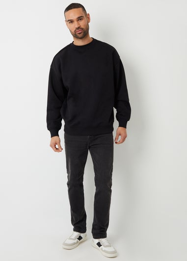 Threadbare Black Relaxed Fit Crew Neck Sweatshirt