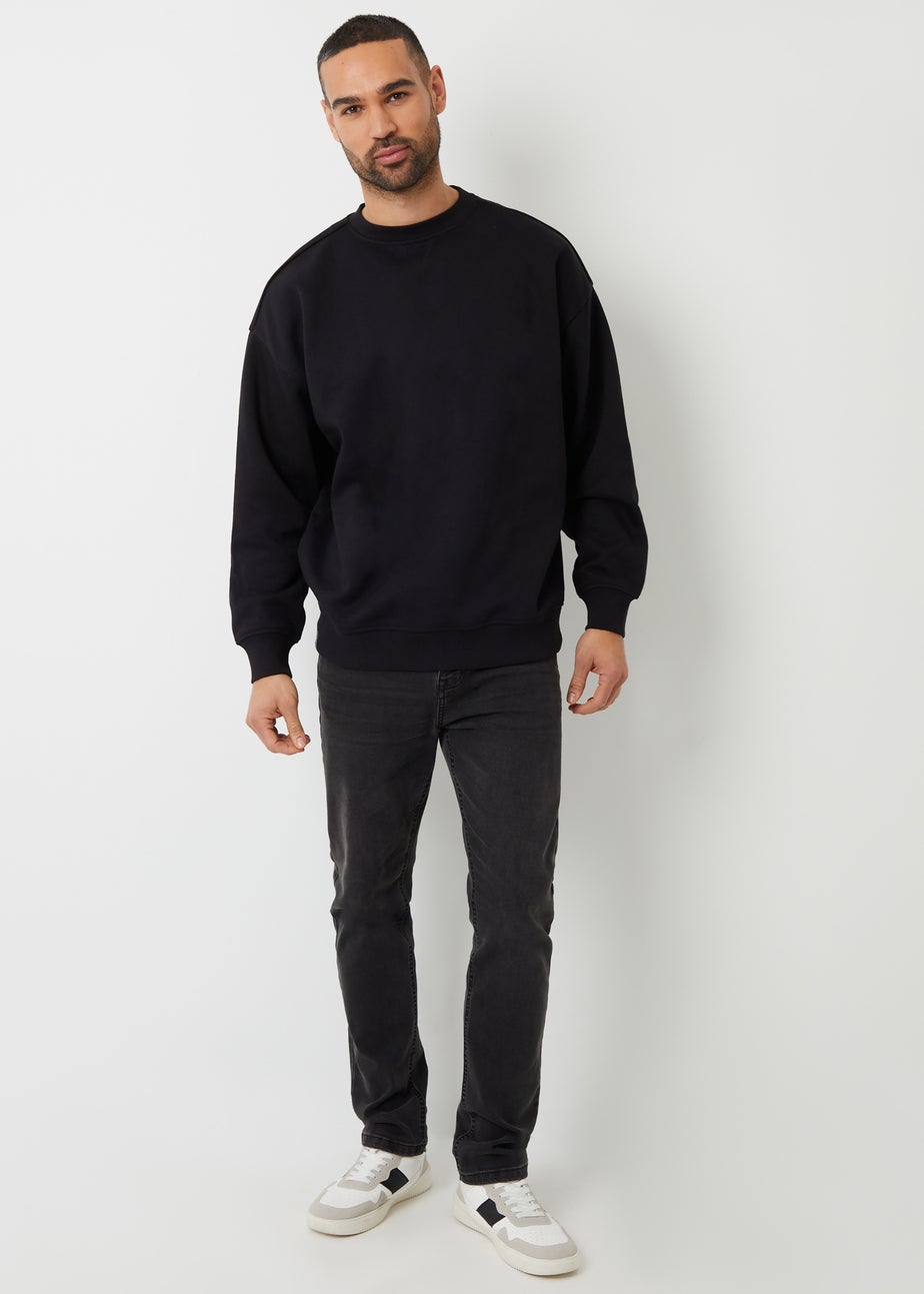 Threadbare Black Relaxed Fit Crew Neck Sweatshirt