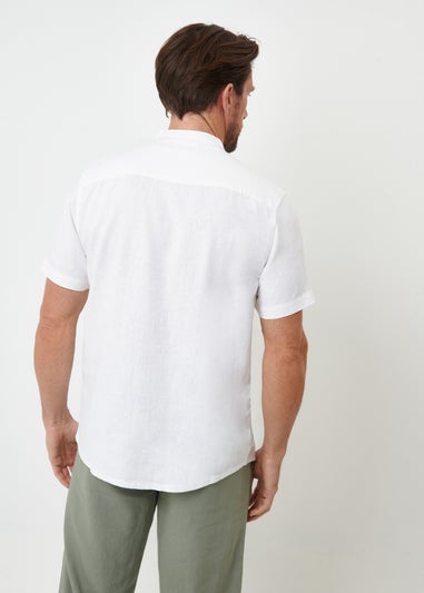 Threadbare White Grandad Collar Linen Blend Short Sleeve Shirt