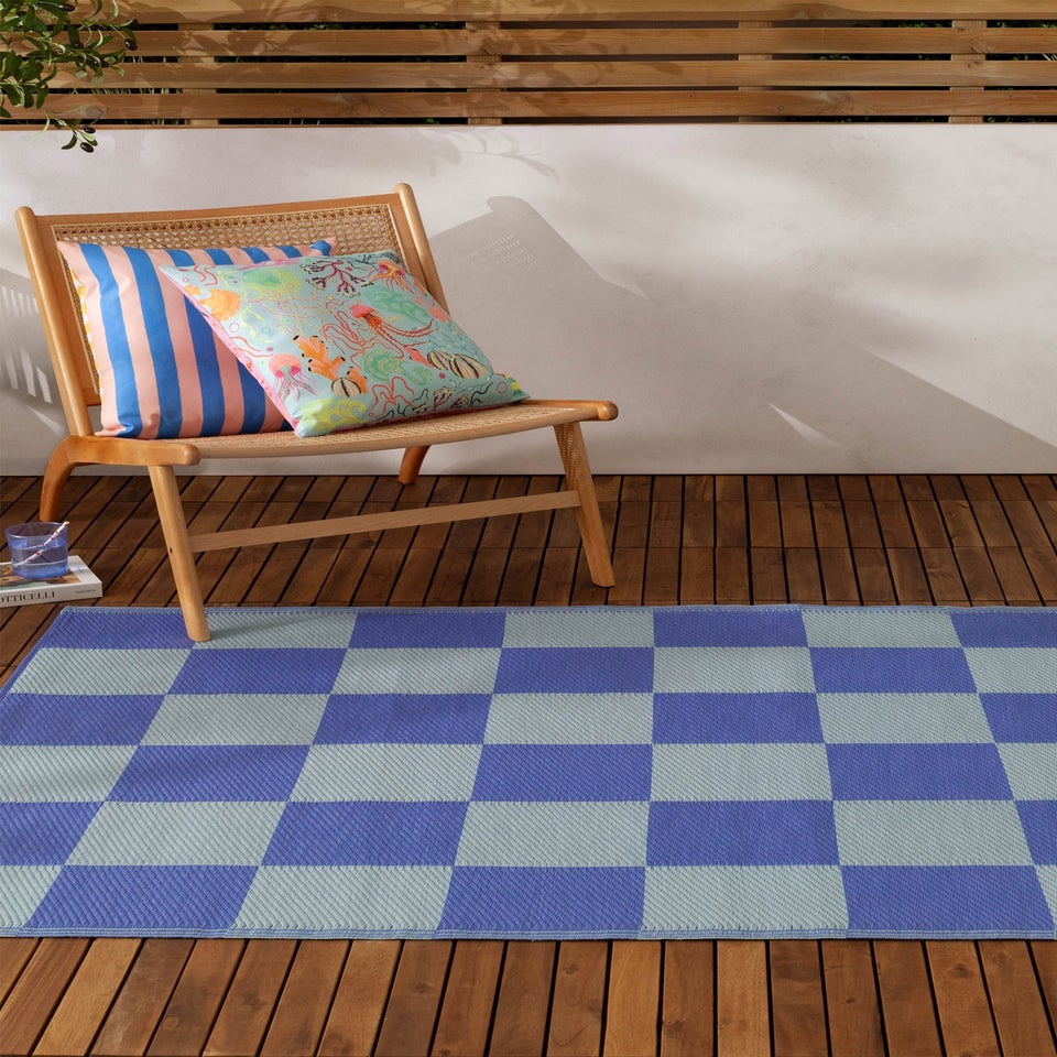 furn. Blue Checkerboard Outdoor Rug